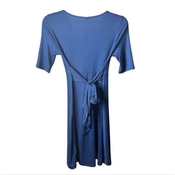 Maternity Mother Bee Medium Navy Blue Faux Wrap Stretch Jersey‎ Midi Dress NWT - Picture 3 of 8